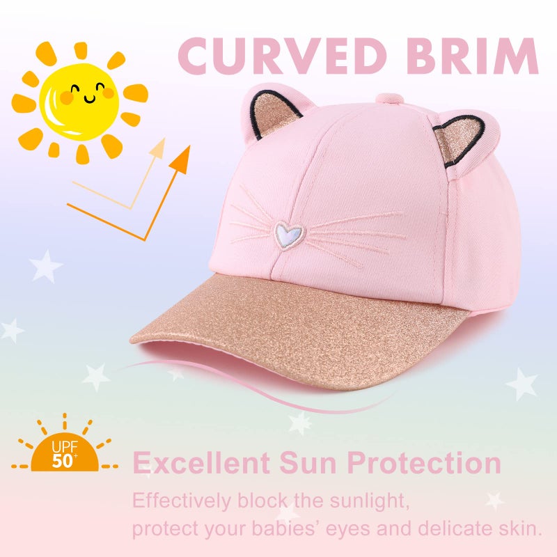 Zsedrut Girls Baseball Cap Kids Cute Sun Hat Adjustable Trucker Hats Toddler Rainbow Floral Ponytail Caps Spring Summer (Pink Cat, 4-8 Years) - Image 4