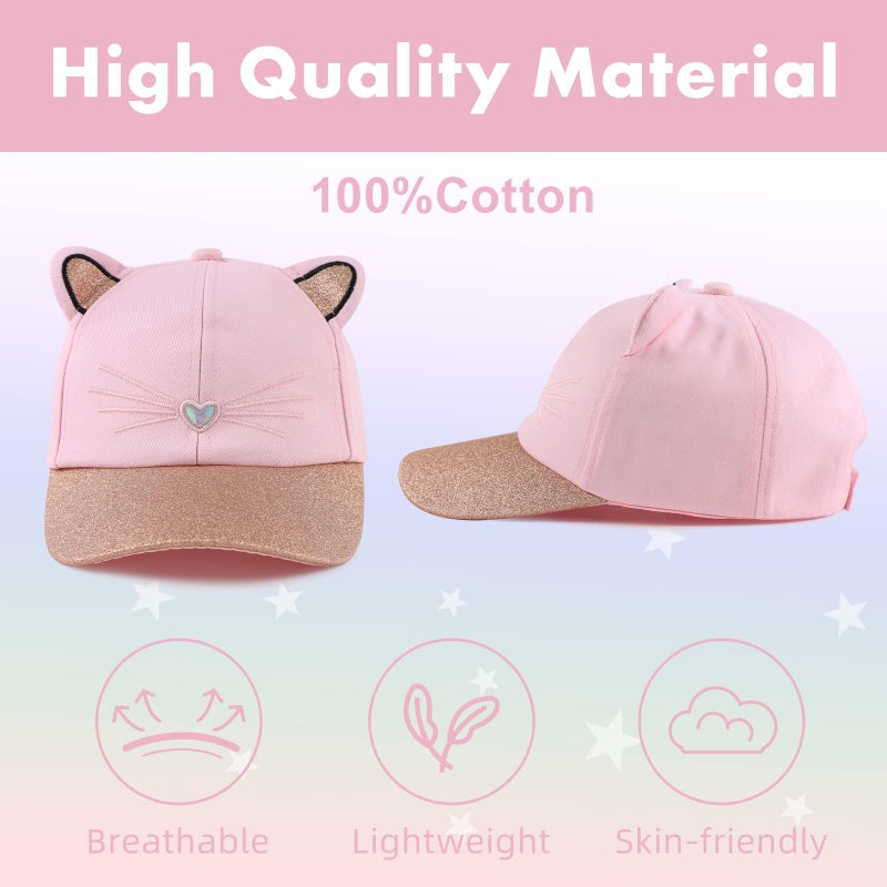 Zsedrut Girls Baseball Cap Kids Cute Sun Hat Adjustable Trucker Hats Toddler Rainbow Floral Ponytail Caps Spring Summer (Pink Cat, 4-8 Years) - Image 2