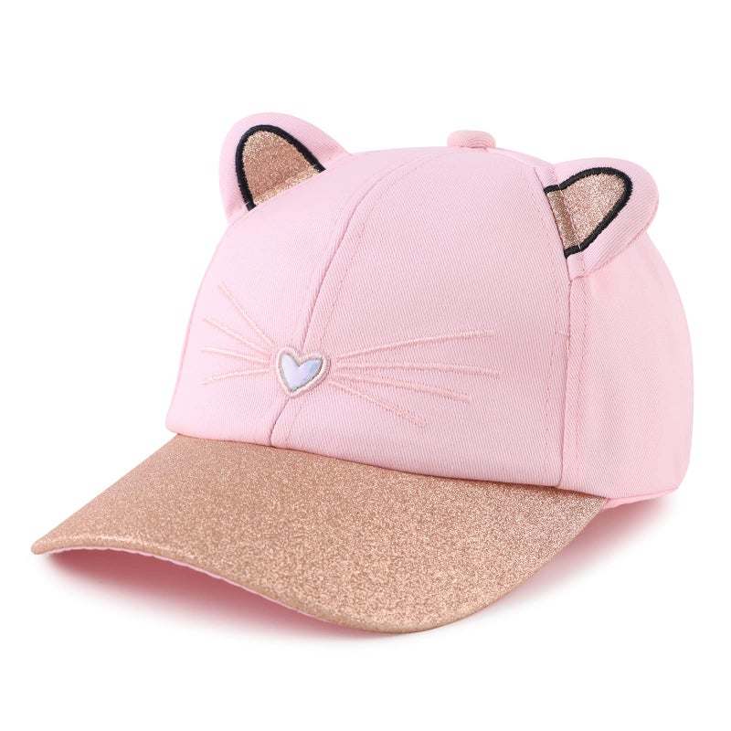 Zsedrut Girls Baseball Cap Kids Cute Sun Hat Adjustable Trucker Hats Toddler Rainbow Floral Ponytail Caps Spring Summer (Pink Cat, 4-8 Years) - Image 1