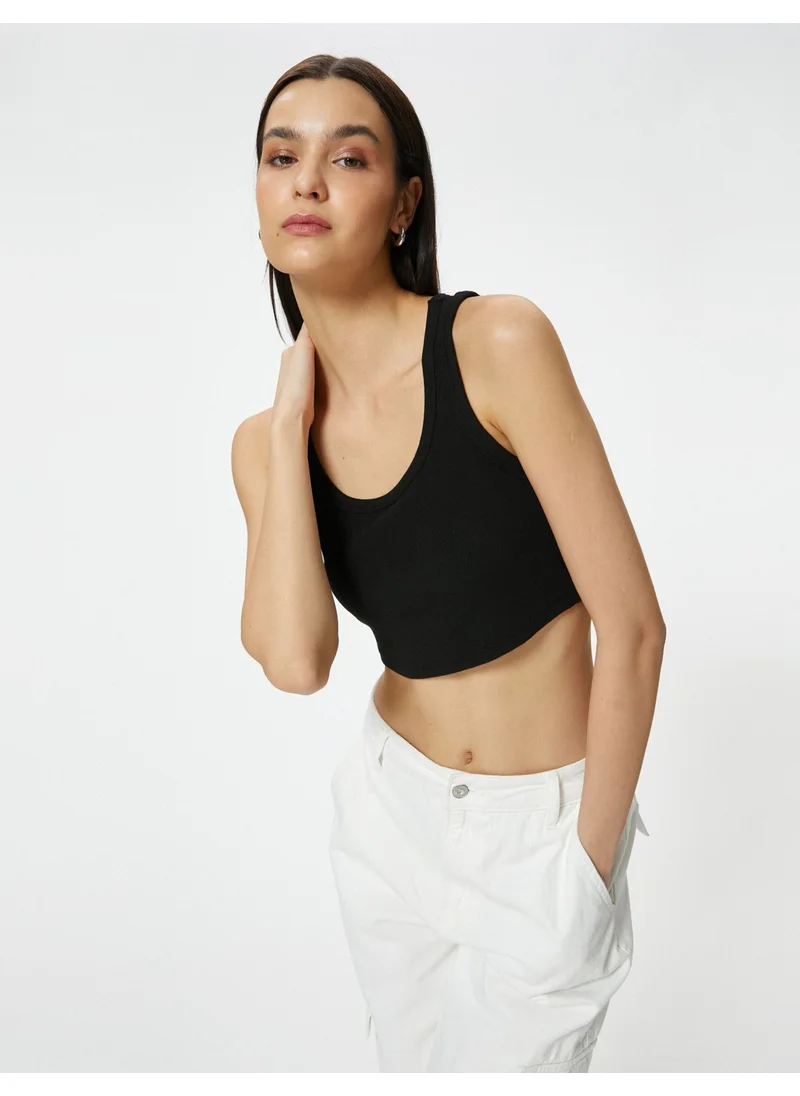 KOTON Cotton Crop Tank Top Thick Strap U Neck Ribbed