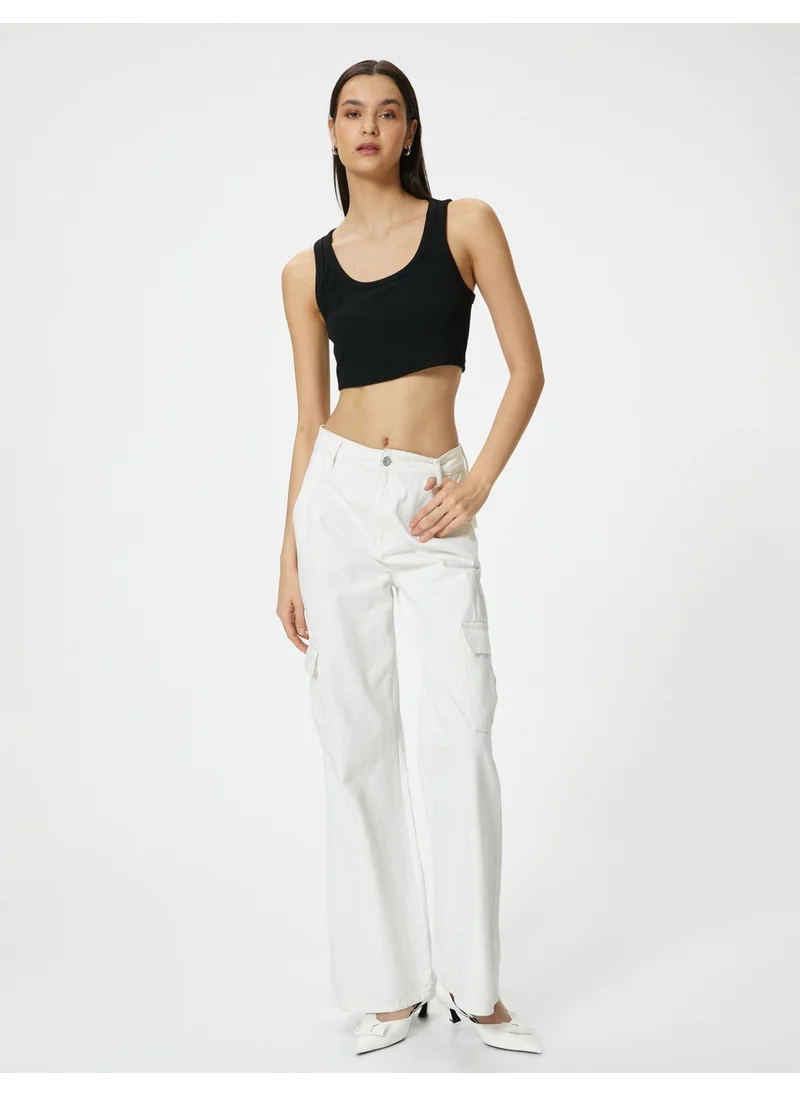 كوتون Cotton Crop Tank Top Thick Strap U Neck Ribbed