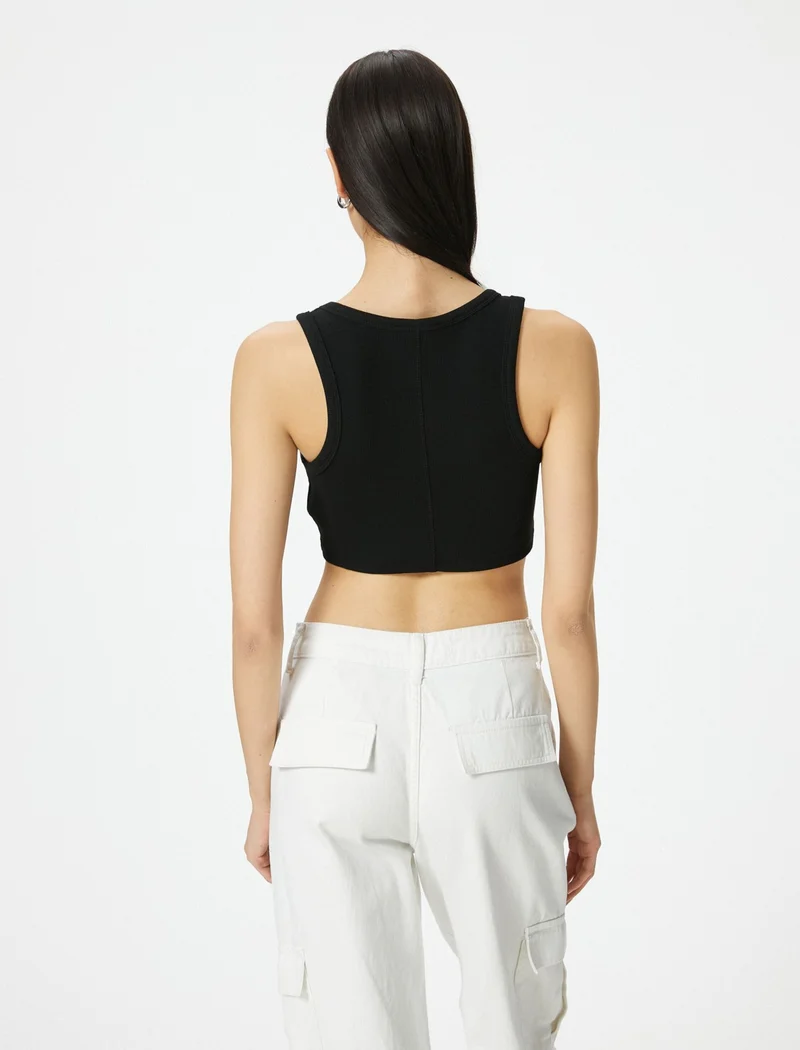 كوتون Cotton Crop Tank Top Thick Strap U Neck Ribbed