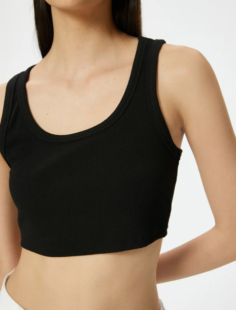 كوتون Cotton Crop Tank Top Thick Strap U Neck Ribbed