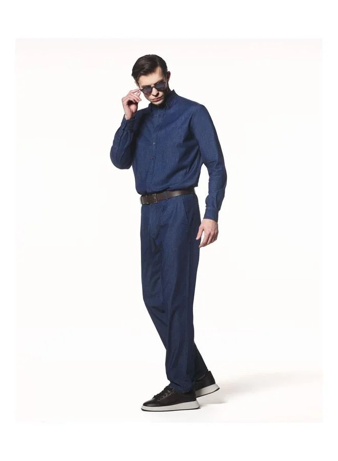 Soft Textured Light Denim Pants.