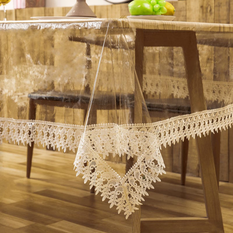 STRJOYNY Clear Plastic Table Cover Protector Transparent PVC Vinyl with Lace for Dining Room Tablecloth Waterproof Oil Proof Table Protector for Indoor Outdoor Holidays Party Decor 60x104