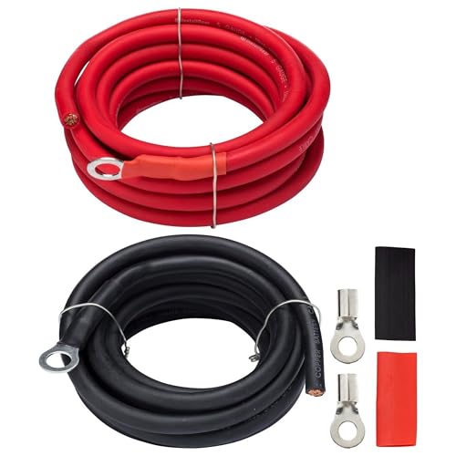 InstallGear كابلات عاكس الطاقة بجهد 5 AWG بطول 10 أقدام - 2 قطعة كابل بطارية أحمر/أسود للطاقة الشمسية، السيارات، المركبات الترفيهية والبحرية، جزازة العشب - نحاس خالي من الأكسجين بنسبة 99.9%، مجموعة - كابل بطارية - سلك بطارية - Image 1