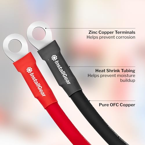 InstallGear كابلات عاكس الطاقة بجهد 5 AWG بطول 10 أقدام - 2 قطعة كابل بطارية أحمر/أسود للطاقة الشمسية، السيارات، المركبات الترفيهية والبحرية، جزازة العشب - نحاس خالي من الأكسجين بنسبة 99.9%، مجموعة - كابل بطارية - سلك بطارية - Image 5