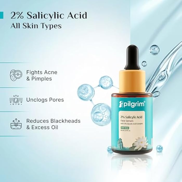 Pilgrim 2% Salicylic Acid Face Serum for Acne-Prone Skin | with Korean White Lotus | Clears Pores, Controls Oil & Fights Acne | Gentle Daily Serum | 1.01 Fl Oz (30ml) - Image 3