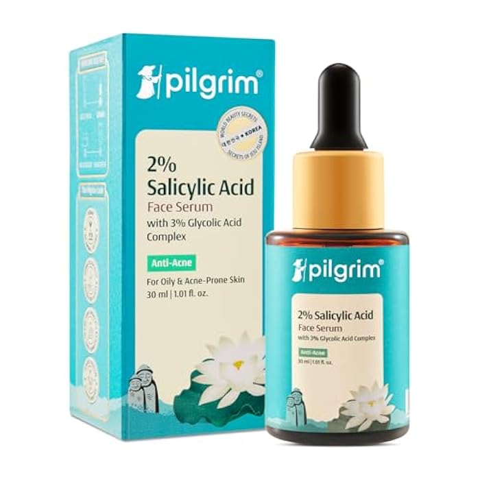 Pilgrim 2% Salicylic Acid Face Serum for Acne-Prone Skin | with Korean White Lotus | Clears Pores, Controls Oil & Fights Acne | Gentle Daily Serum | 1.01 Fl Oz (30ml) - Image 1