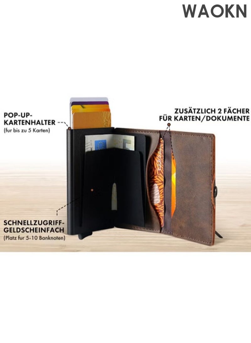 WAOKN Men's advanced tracking anti-theft wallet, made of leather material, with card slot holder, magnetic seal and coin pocket anti-theft credit card wallet, the ideal gift for men (brown). - Image 2