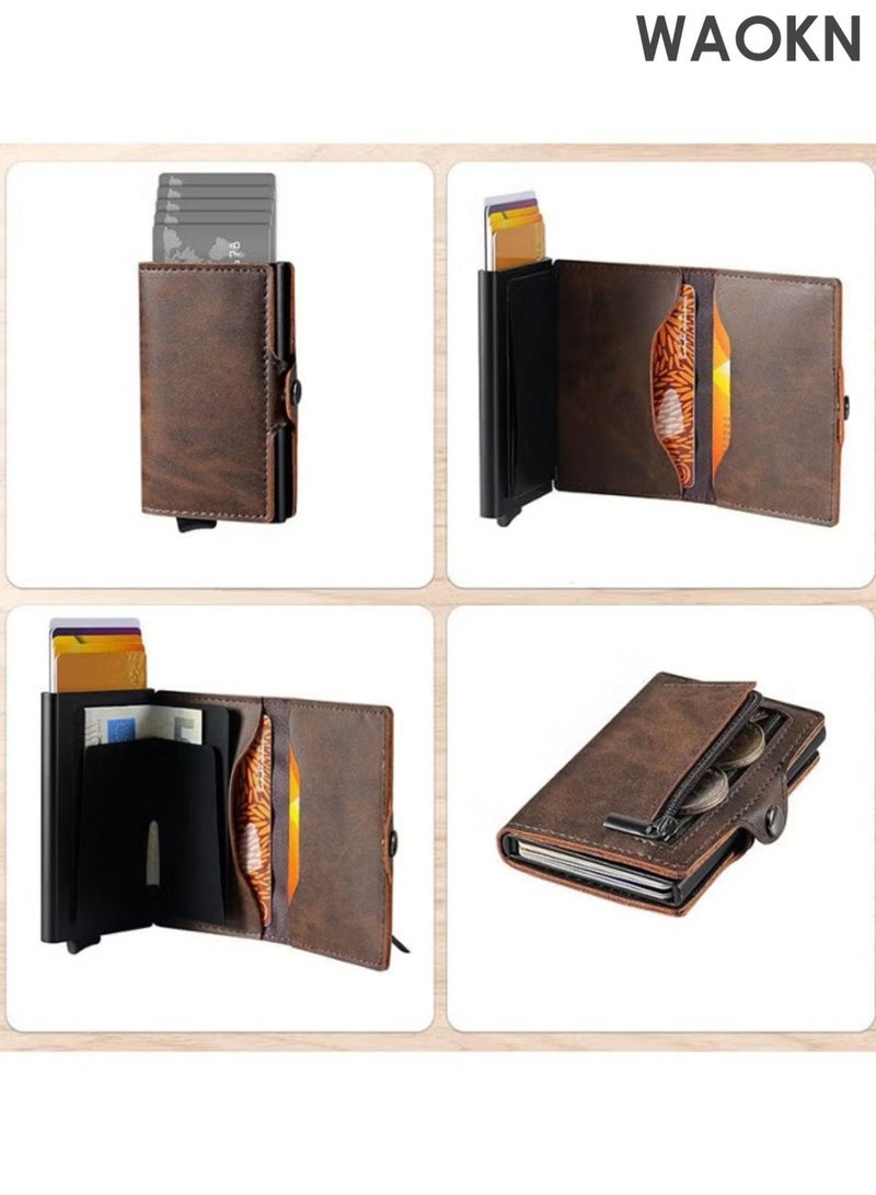 WAOKN Men's advanced tracking anti-theft wallet, made of leather material, with card slot holder, magnetic seal and coin pocket anti-theft credit card wallet, the ideal gift for men (brown). - Image 4