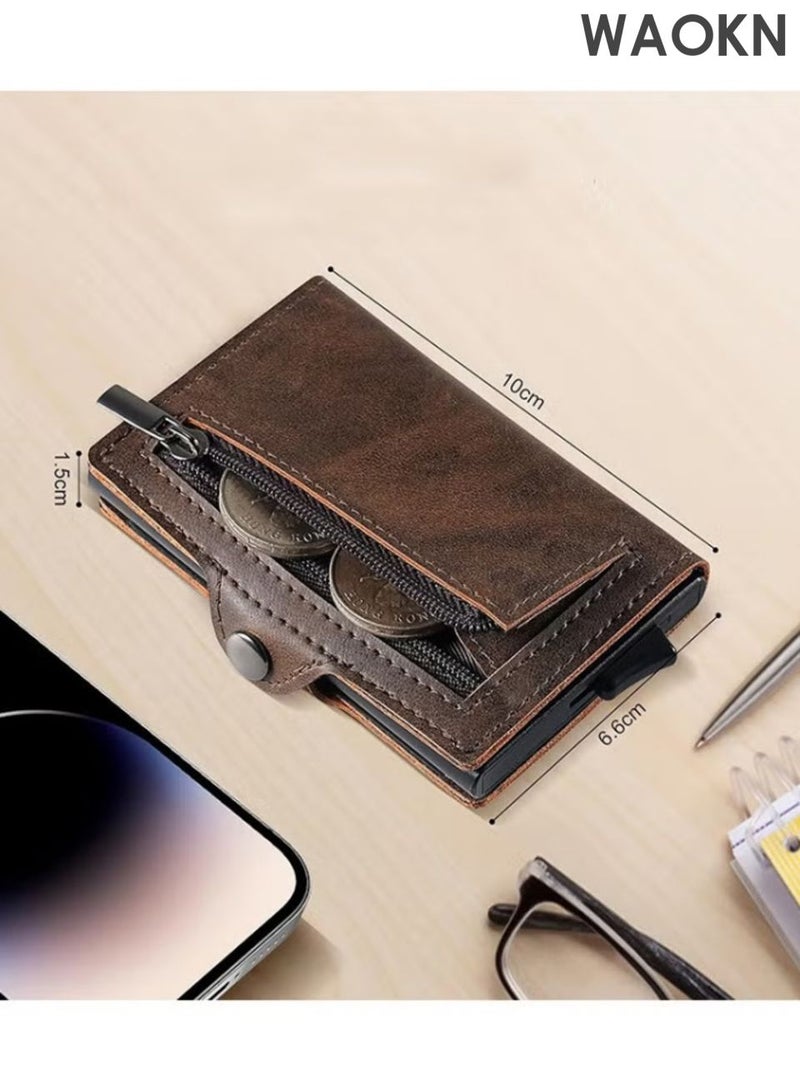 WAOKN Men's advanced tracking anti-theft wallet, made of leather material, with card slot holder, magnetic seal and coin pocket anti-theft credit card wallet, the ideal gift for men (brown). - Image 3