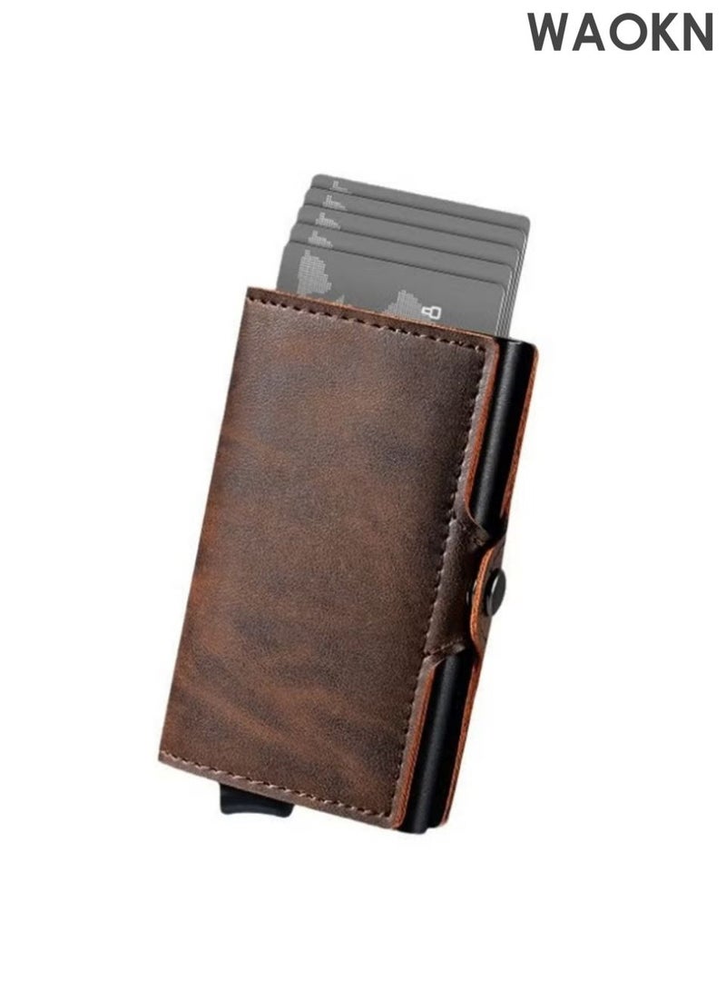 WAOKN Men's advanced tracking anti-theft wallet, made of leather material, with card slot holder, magnetic seal and coin pocket anti-theft credit card wallet, the ideal gift for men (brown). - Image 1