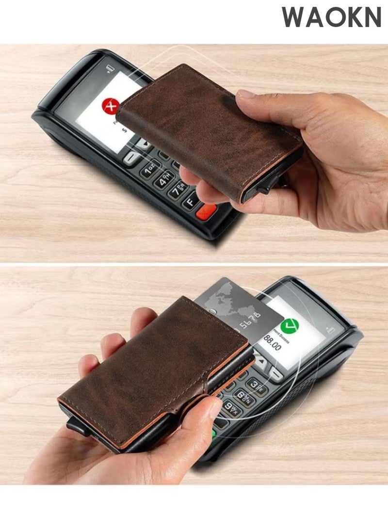WAOKN Men's advanced tracking anti-theft wallet, made of leather material, with card slot holder, magnetic seal and coin pocket anti-theft credit card wallet, the ideal gift for men (brown). - Image 5