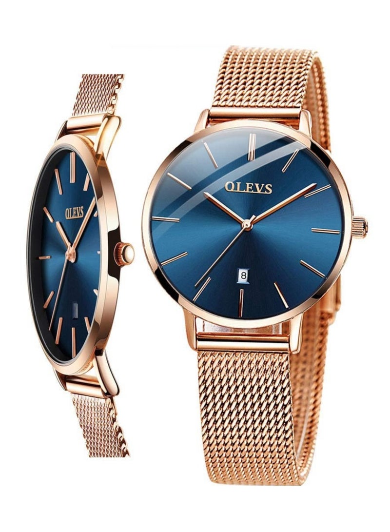OLEVS Women's Watch Luxury Dress Rose Gold Women Slim Thin Lightweight Watch Stainless Steel Mesh Watches Fashion Waterproof Ladies Wrist Watch Black White Blue Face,Adjustable Bracelet - Image 1