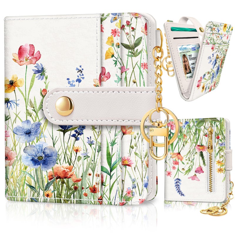 Jogjam Floral Flowers Rfid Ladies Wallet, Small Slim Thin Compact Credit Card Women Wallet, PU Leather Bifold Cash Zipper Coin Pocket ID Window for Female - Image 1