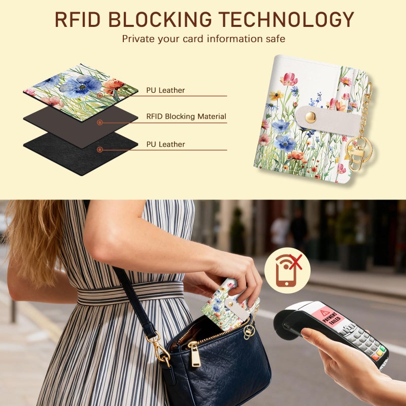 Jogjam Floral Flowers Rfid Ladies Wallet, Small Slim Thin Compact Credit Card Women Wallet, PU Leather Bifold Cash Zipper Coin Pocket ID Window for Female - Image 3