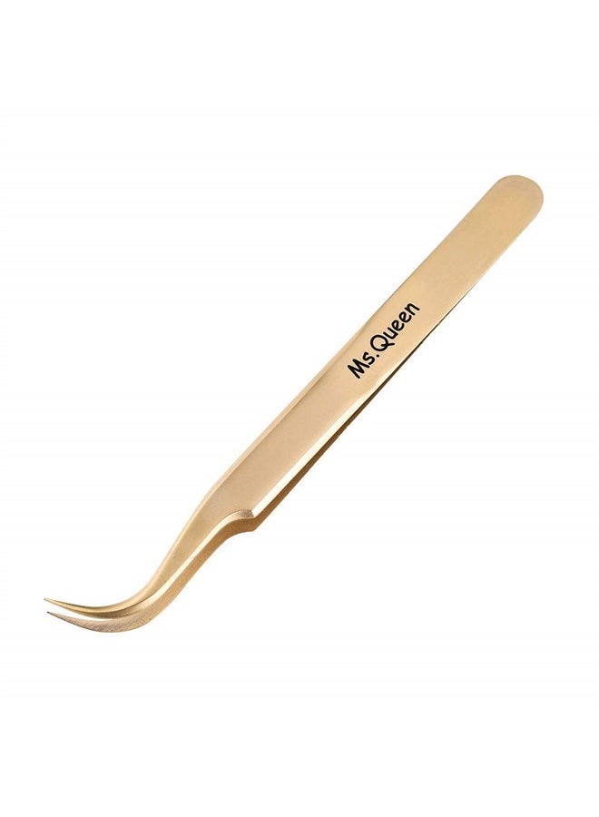 Ms.Queen Eyelash Extension Tweezers Set-Precision Tweezers for 2D-6D Volume&Individual False Lashes Extensions with PU Storage Case-Golden (Curved Tweezers/M003-4) - Image 1