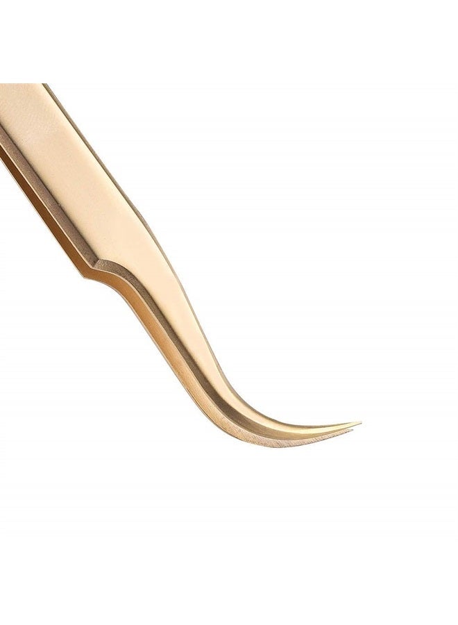 Ms.Queen Eyelash Extension Tweezers Set-Precision Tweezers for 2D-6D Volume&Individual False Lashes Extensions with PU Storage Case-Golden (Curved Tweezers/M003-4) - Image 2