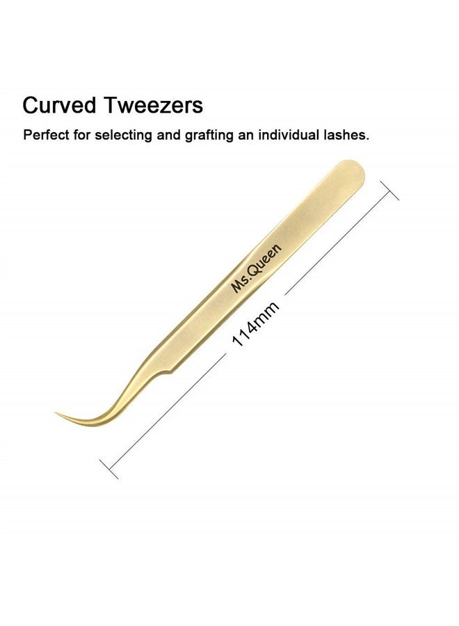 Ms.Queen Eyelash Extension Tweezers Set-Precision Tweezers for 2D-6D Volume&Individual False Lashes Extensions with PU Storage Case-Golden (Curved Tweezers/M003-4) - Image 4