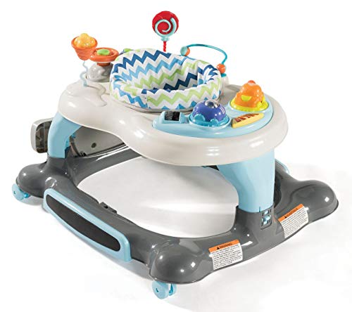 Storkcraft 3-in-1 Activity Walker and Rocker with Jumping Board Feeding Tray, Interactive Toy Tray for Toddlers Infants, Blue/Gray - Image 1