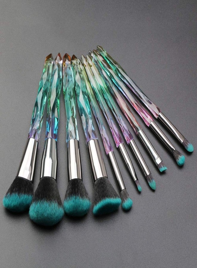 JHEPCOIN Makeup Brushes Crystal Handle Set, JHEPCOIN 10 PCS Crystal Transparent Handle Kabuki Powder Foundation Brush Concealer Eye Shadow Eyeliner Eyebrow Brush (Green) - Image 2