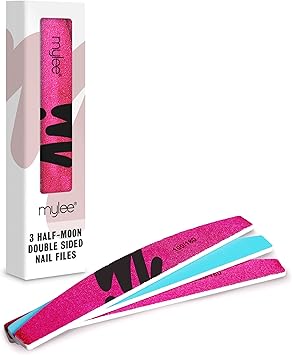 Mylee 3 Pack Double Sided Half Moon Nail File 100180 Grit Salon Quality Nails Professional Manicure Tool Use on Natural Nails or Extensions - Image 1
