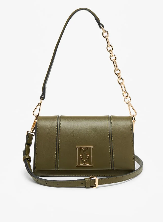 ايل Elle Solid Crossbody Bag with Detachable Strap and Button Closure