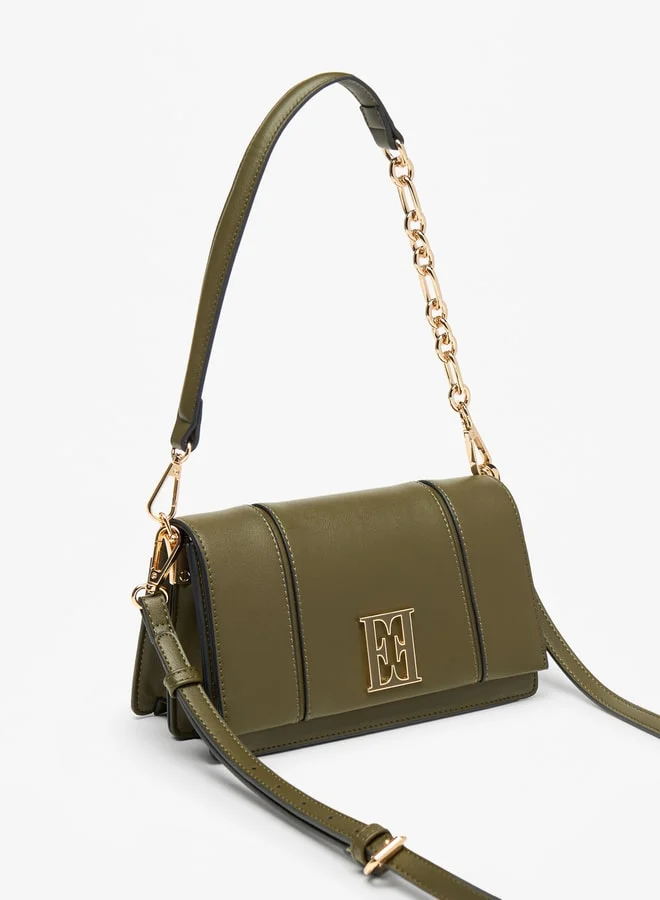 ايل Elle Solid Crossbody Bag with Detachable Strap and Button Closure