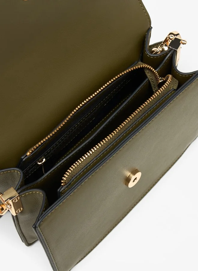 ايل Elle Solid Crossbody Bag with Detachable Strap and Button Closure