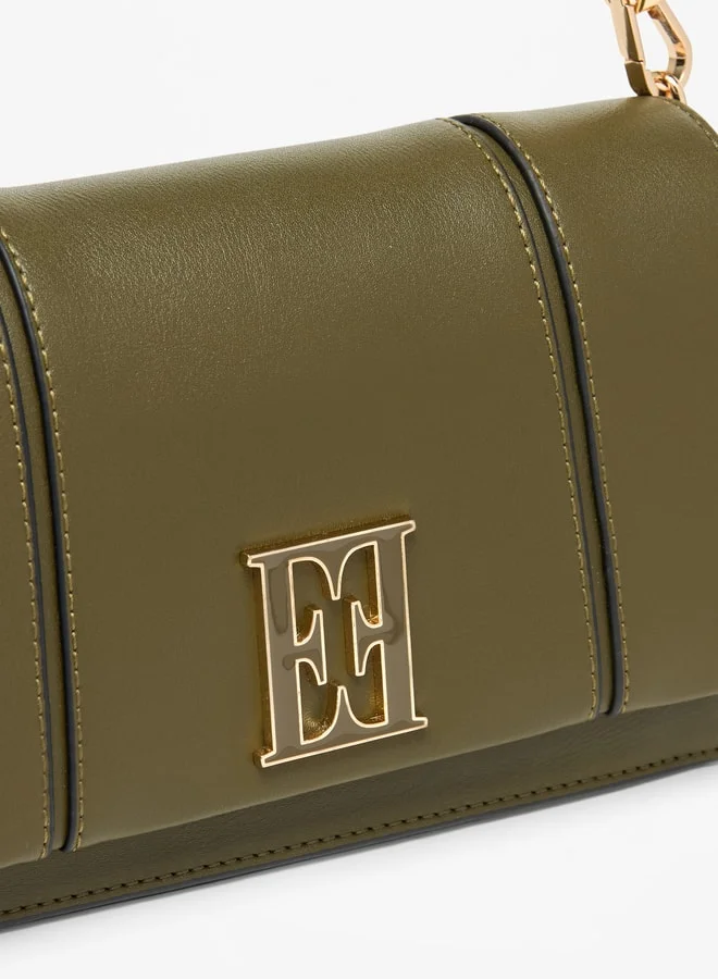 ايل Elle Solid Crossbody Bag with Detachable Strap and Button Closure