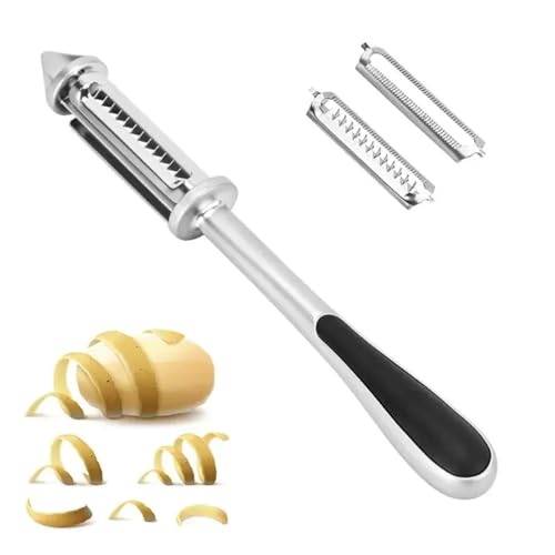 TASMAX Peeler for Vegetables and Fruits Kitchen Tools 3 in 1 Multifunctional Kitchen Use Vegetables Julienne Peeler for Salad Preparation, Durable Vegetable Tool Peelers (Silver/Black) (Pack of 1) - Image 1
