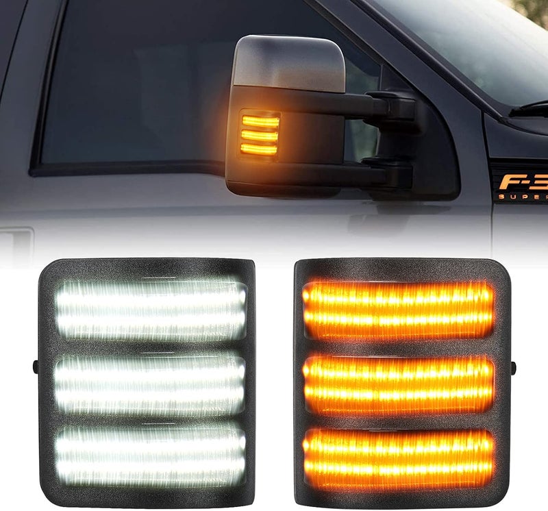 SUPAREE LED Switchback Side Mirror Marker Running & Turn Signal Light fits For 2008-2016 F250 F350 F450 F550 Super Duty Running light and Turn signal Aftermarket Replacement-Smoked Lens - Image 1