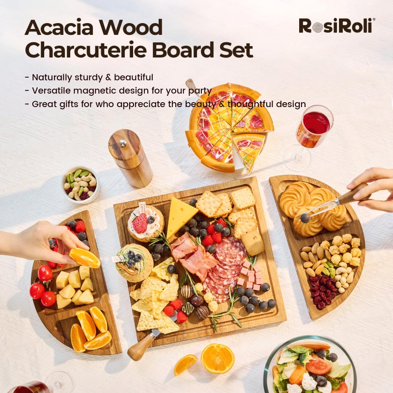 RosiRoli Acacia Wood Charcuterie Board Set - Cheese Board Set with Magnetic - House Warming Gifts New Home, Wedding Gift for Couple, Bridal Shower Gift, Gifts for Father, Perfect for Party - Image 2