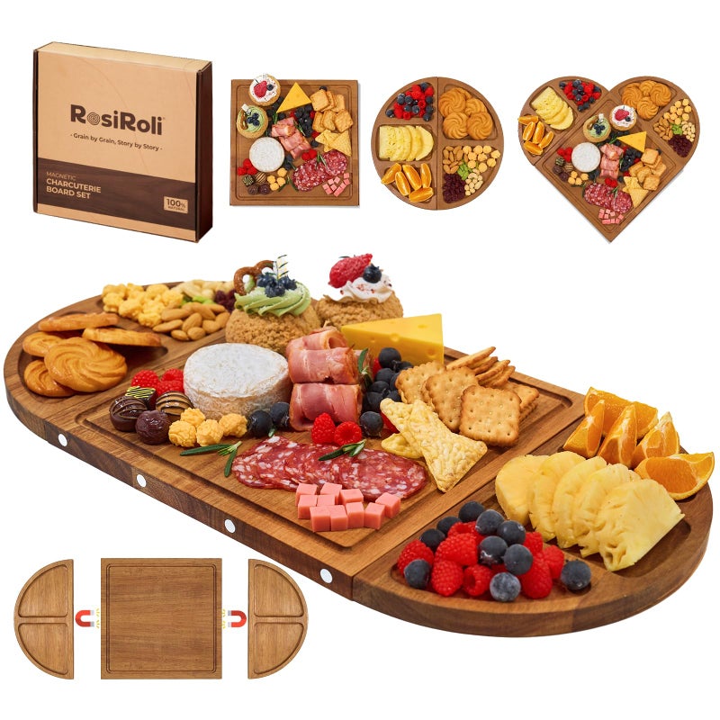RosiRoli Acacia Wood Charcuterie Board Set - Cheese Board Set with Magnetic - House Warming Gifts New Home, Wedding Gift for Couple, Bridal Shower Gift, Gifts for Father, Perfect for Party - Image 1