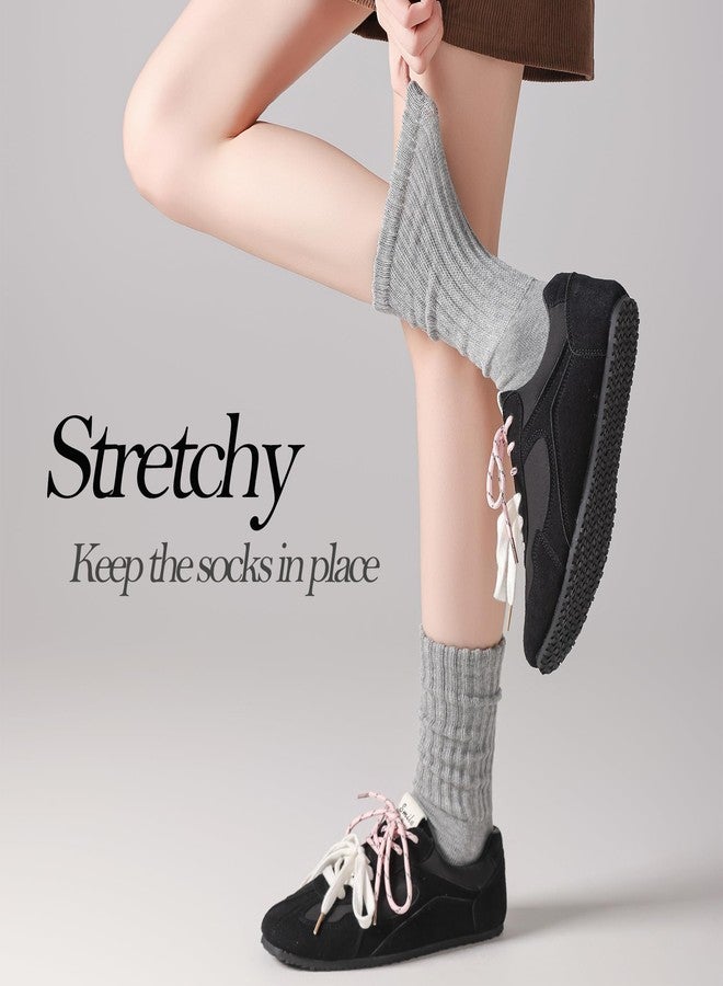 JORMATT 5 Pairs Slouchy Socks for Women Cotton Long Calf Boots Scrunch Slouch Crew Socks Thick Warm White Size 8-11 - Image 3