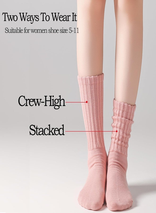 JORMATT 5 Pairs Slouchy Socks for Women Cotton Long Calf Boots Scrunch Slouch Crew Socks Thick Warm White Size 8-11 - Image 2