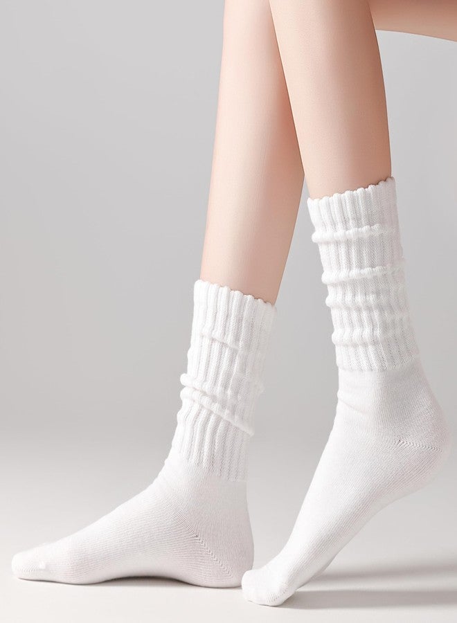 JORMATT 5 Pairs Slouchy Socks for Women Cotton Long Calf Boots Scrunch Slouch Crew Socks Thick Warm White Size 8-11 - Image 4