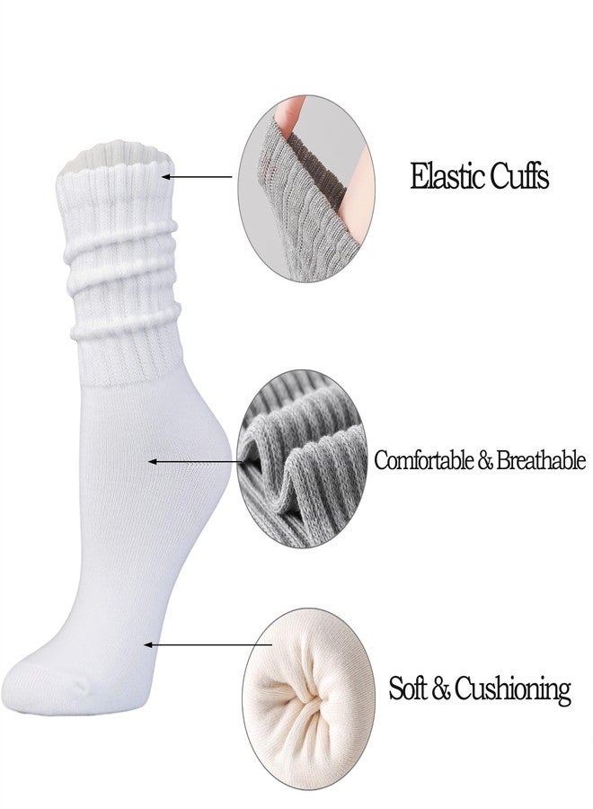 JORMATT 5 Pairs Slouchy Socks for Women Cotton Long Calf Boots Scrunch Slouch Crew Socks Thick Warm White Size 8-11 - Image 5