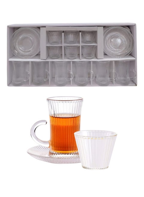 Luxury 18-Piece Tea and Coffee Cup Set with Saucers – Elegant Striped Design with Creative Half-Ear Handle