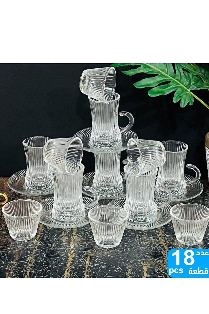سمارت كيتشين طقم فاخر من أكواب الشاي وفناجين القهوة مع الصحون – مكون من 18 قطعة بتصميم مخطط أنيق ومقابض مبتكرة على شكل نصف أذن - Image 5