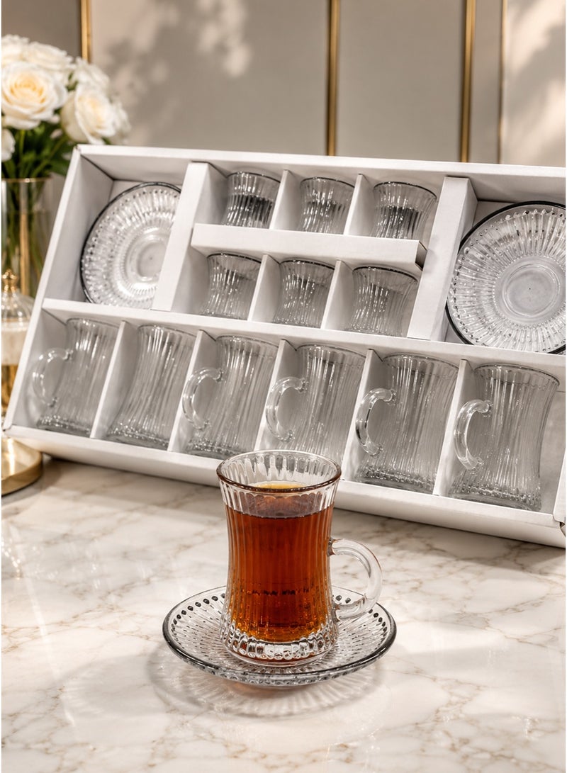 Smart Kitchen Luxury 18-Piece Tea and Coffee Cup Set with Saucers – Elegant Striped Design with Creative Half-Ear Handle - Image 1