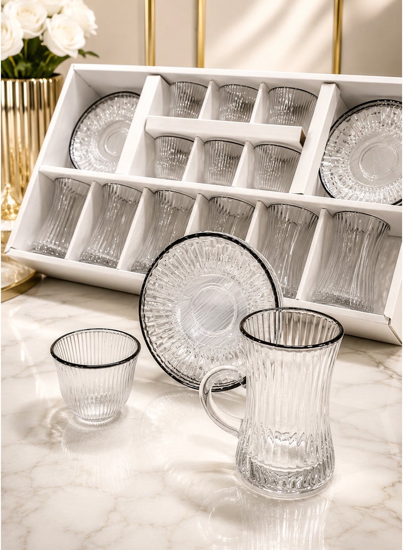 Smart Kitchen Luxury 18-Piece Tea and Coffee Cup Set with Saucers – Elegant Striped Design with Creative Half-Ear Handle - Image 2