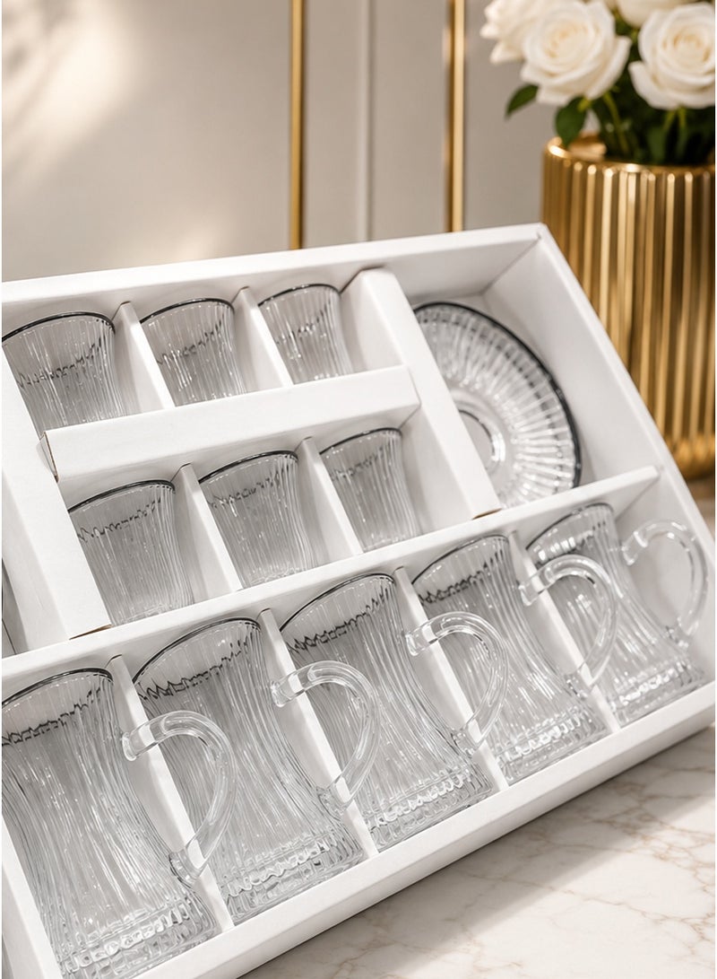 Smart Kitchen Luxury 18-Piece Tea and Coffee Cup Set with Saucers – Elegant Striped Design with Creative Half-Ear Handle - Image 4