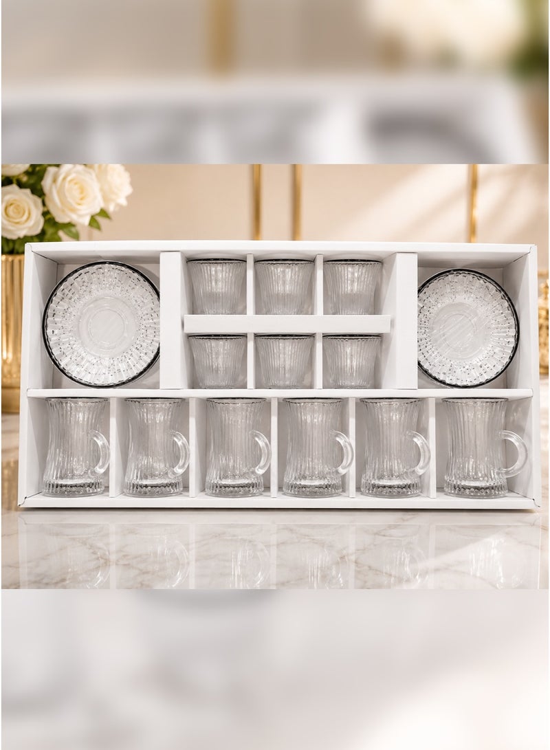 Smart Kitchen Luxury 18-Piece Tea and Coffee Cup Set with Saucers – Elegant Striped Design with Creative Half-Ear Handle - Image 5