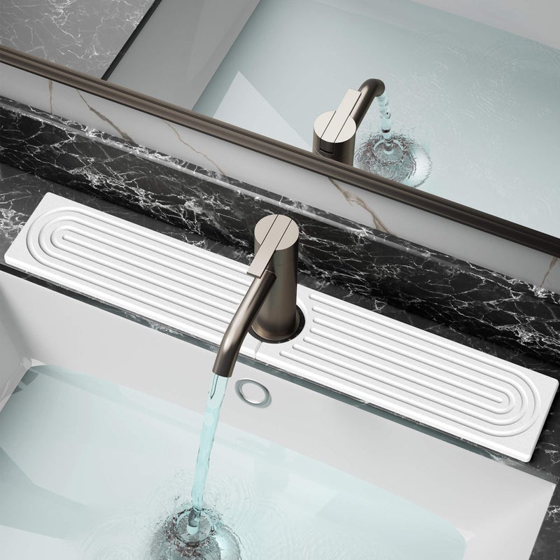 DK177 Diatomite Fast Drying Faucet Mat for Kitchen Sink Water Absorbing Stone Tray Faucet Splash Guard for Bathroom Counter White 236 x 4