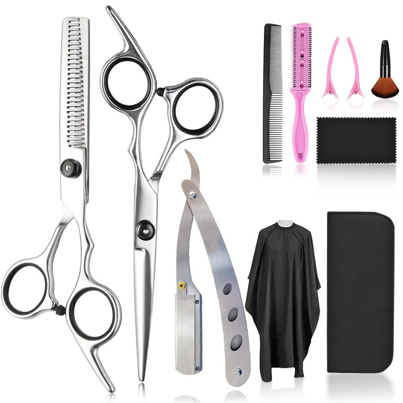 Fcysy Professional 11 Pcs Hair Cutting Tools - Baber Scissors, Blend Shears, Straight Edge Razor, Thinning Shears for Hair Cutting - Image 1