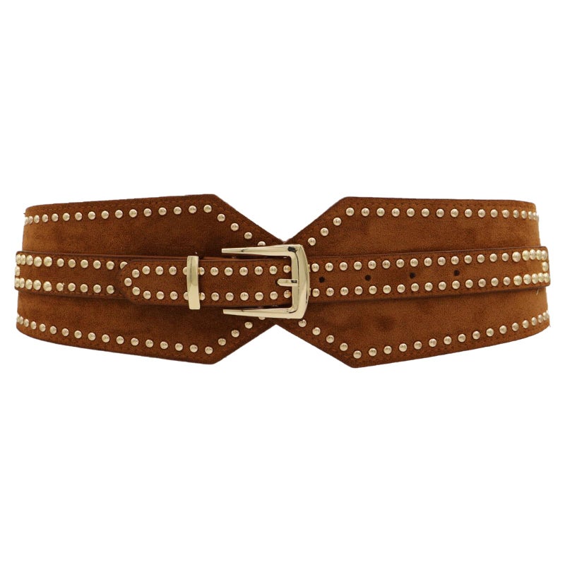 ZYALTFDC Western Studded Brown Belts for Women Dresses Vintage Cinch Retro Stretchy Belt Women Y2K Chunky Wide Waist Dress Belts Lady Girls Fashion Trendy Adjustable Waistband Accessories - Image 1
