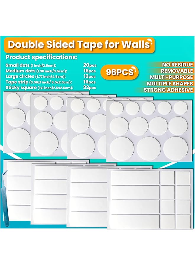 PROMASS promass Double Sided Tape for Walls, Picture Hanging Strips Removable Mounting Dots Adhesive Heavy Duty, Removable for Art Craft, Decoration, Party Supplies, Multipurpose 