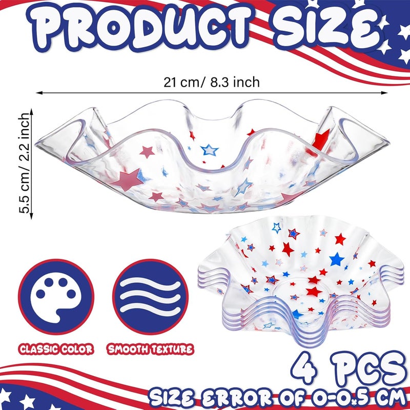 Tioncy Tioncy 4 Pcs Patriotic Bowls Red White and Blue Serving Bowls 4th of July Plastic Candy Dish 83 Inches Independence Day Snack Tray for USA Themed Party Tableware Supplies Decoration  - Image 2